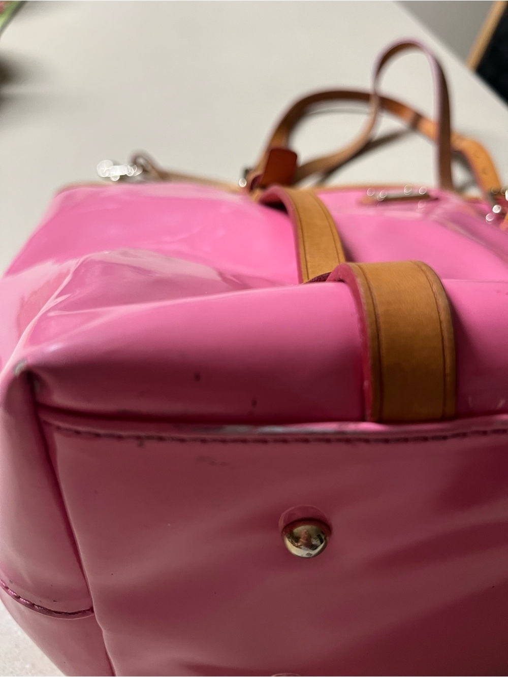 Dooney & Bourke Pink Patent Tote with Tan Straps - Picture 8 of 12
